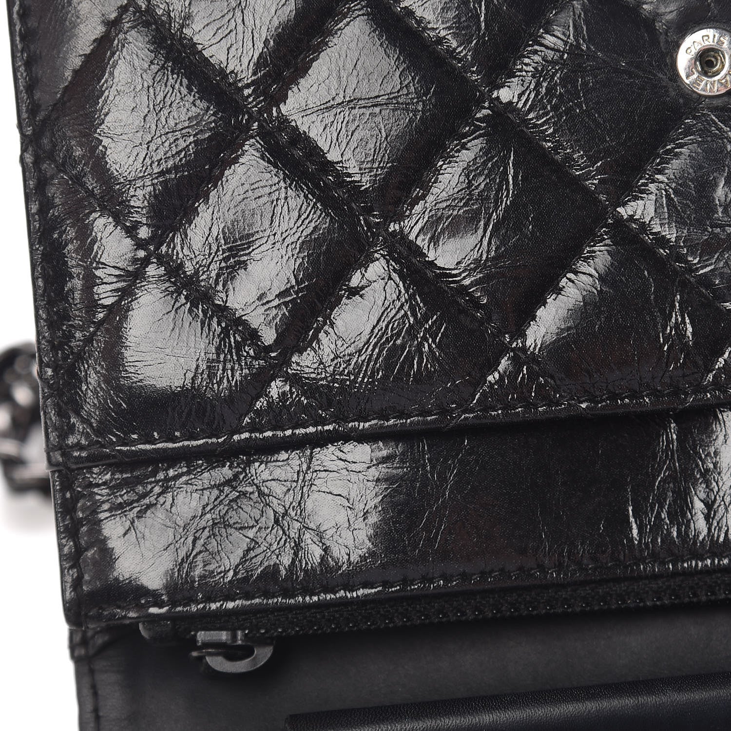 Chanel Shiny Aged Calfskin Quilted Boy Wallet On Chain WOC Black 16 of 19