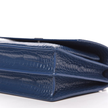 Saint Laurent Calfskin Crocodile Embossed Medium Monogram Sunset Denim 7 of 9