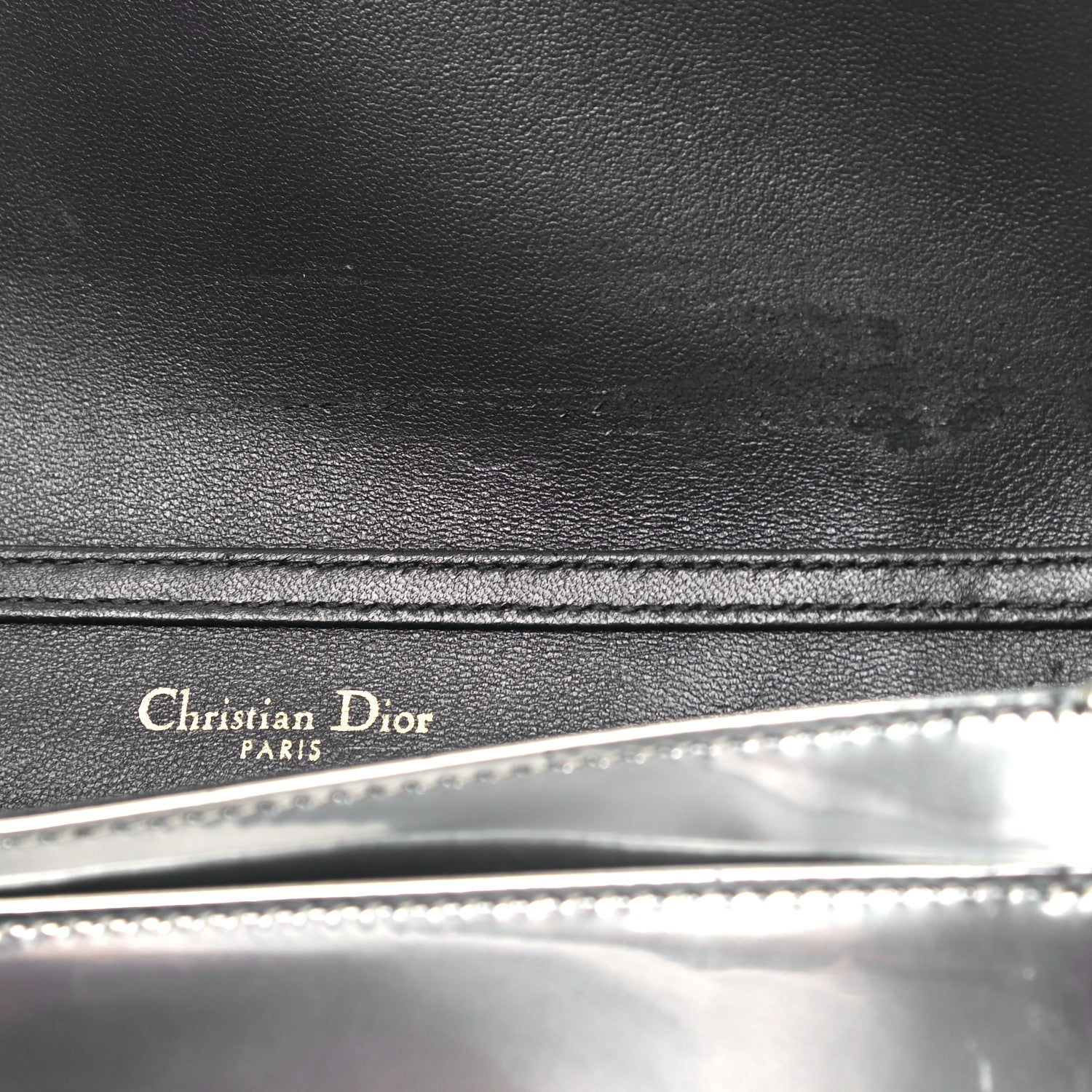 Christian Dior Metallic Patent Micro-Cannage Diorama Wallet on Chain Pouch Silver 9 of 9