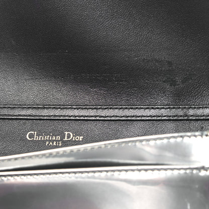 Christian Dior Metallic Patent Micro-Cannage Diorama Wallet on Chain Pouch Silver 9 of 9
