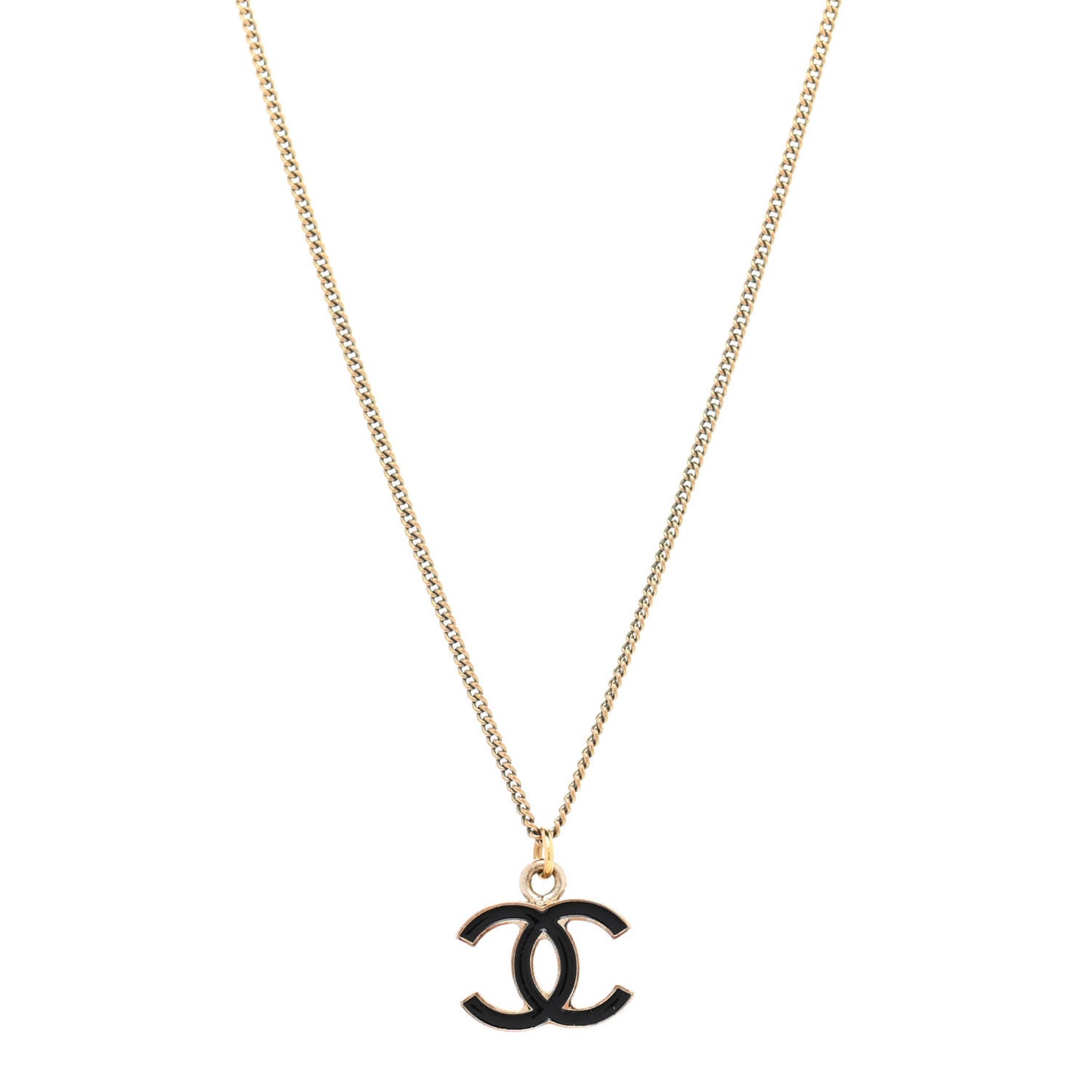 Metal Enamel CC Chain Necklace Gold Black