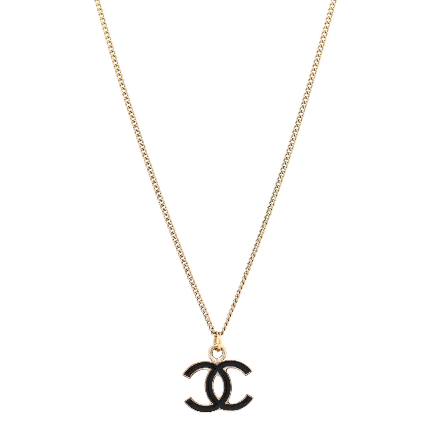 Chanel Metal Enamel CC Chain Necklace Gold Black 1 of 7