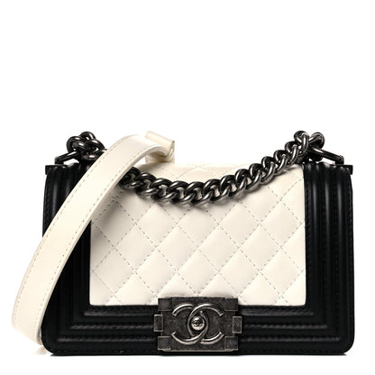 Chanel Lambskin Quilted Small Boy Flap Black White 1 of 16