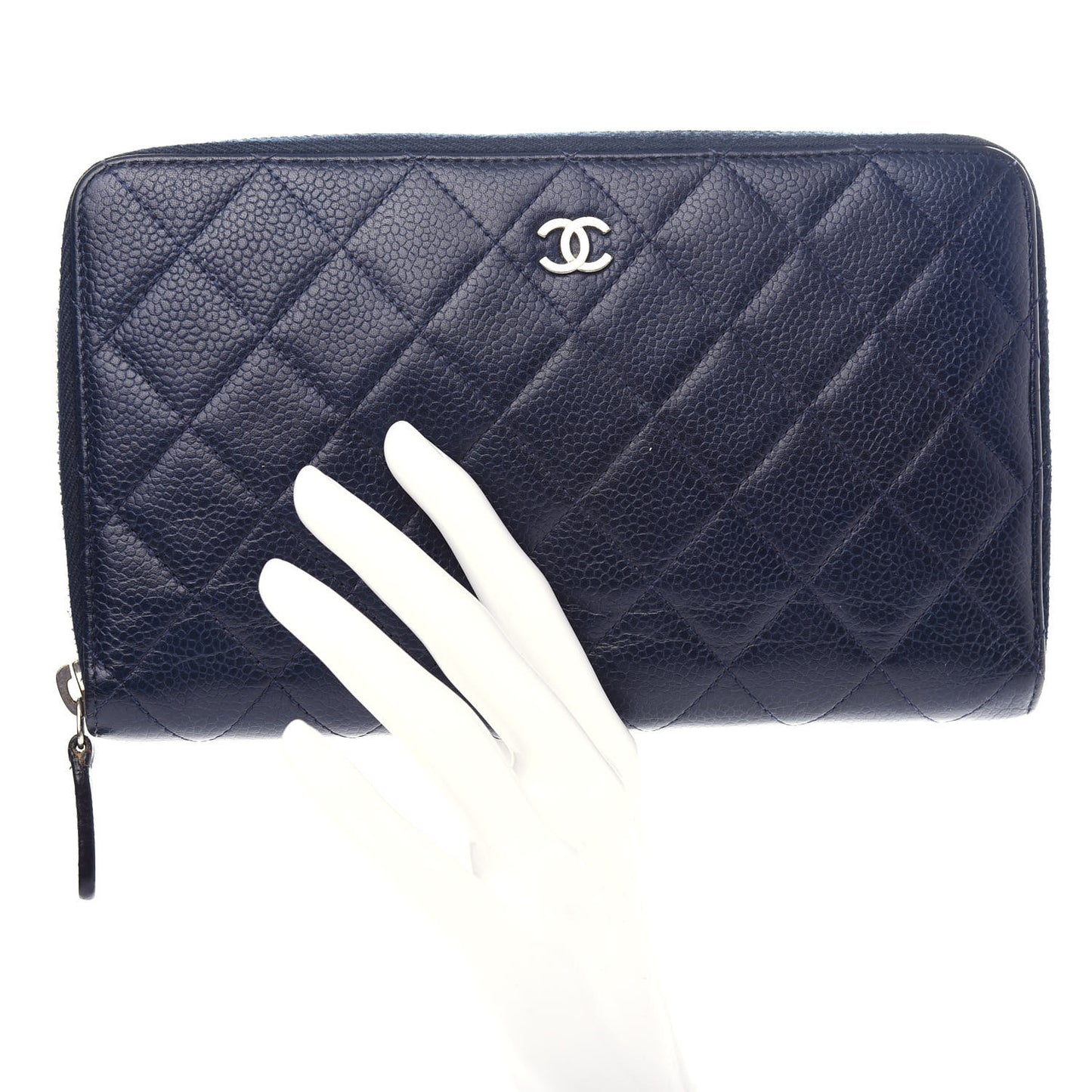 Caviar Quilted Large Zip Around Organizer Wallet Navy