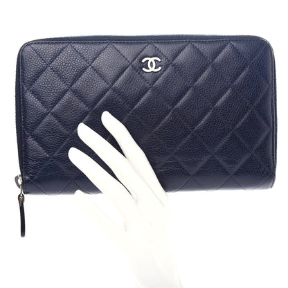 Chanel Caviar Quilted Large Zip Around Organizer Wallet Navy 2 of 7