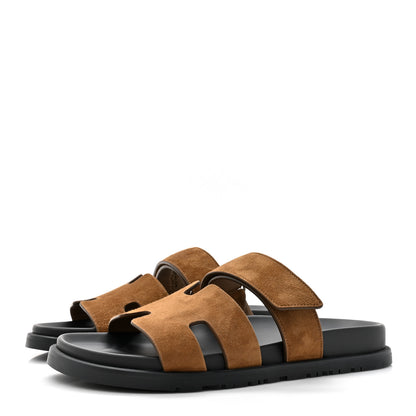 Hermes Suede Goatskin Womens Chypre Sandals 39.5 Brun Fume 3 of 9