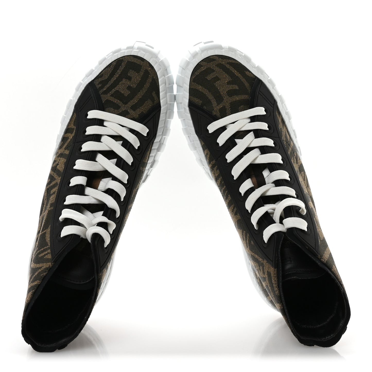 X SARAH COLEMAN Fabric Jacquard FF Vertigo Mens Fendi Force High Top Sneakers 8 Tobacco Black
