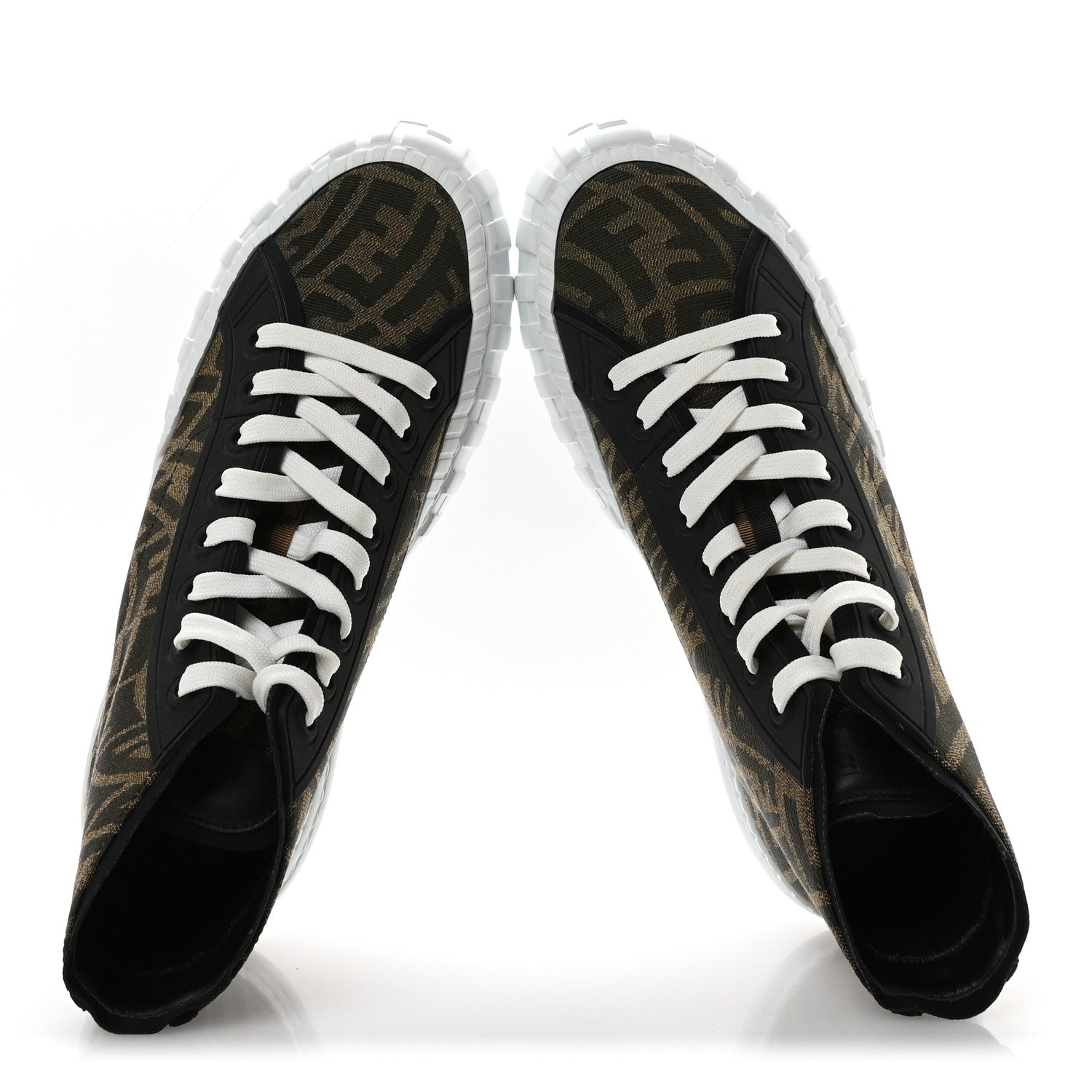 Fendi X SARAH COLEMAN Fabric Jacquard FF Vertigo Mens Fendi Force High Top Sneakers 8 Tobacco Black 2 of 9