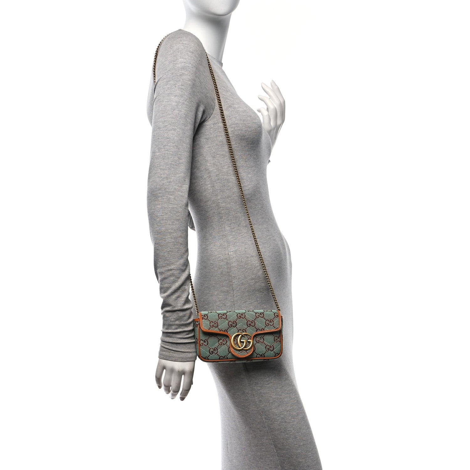 Gucci Monogram Multicolor Matelasse Diagonal Super Mini GG Marmont Shoulder Bag Blue Brown 2 of 10