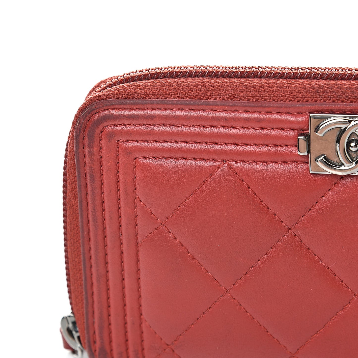 Lambskin Quilted Small Boy Zip Around Wallet Red