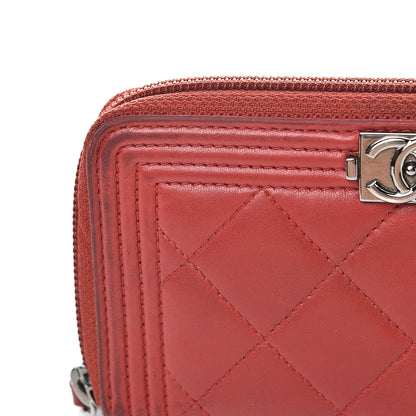 Chanel Lambskin Quilted Small Boy Zip Around Wallet Red 15 of 16