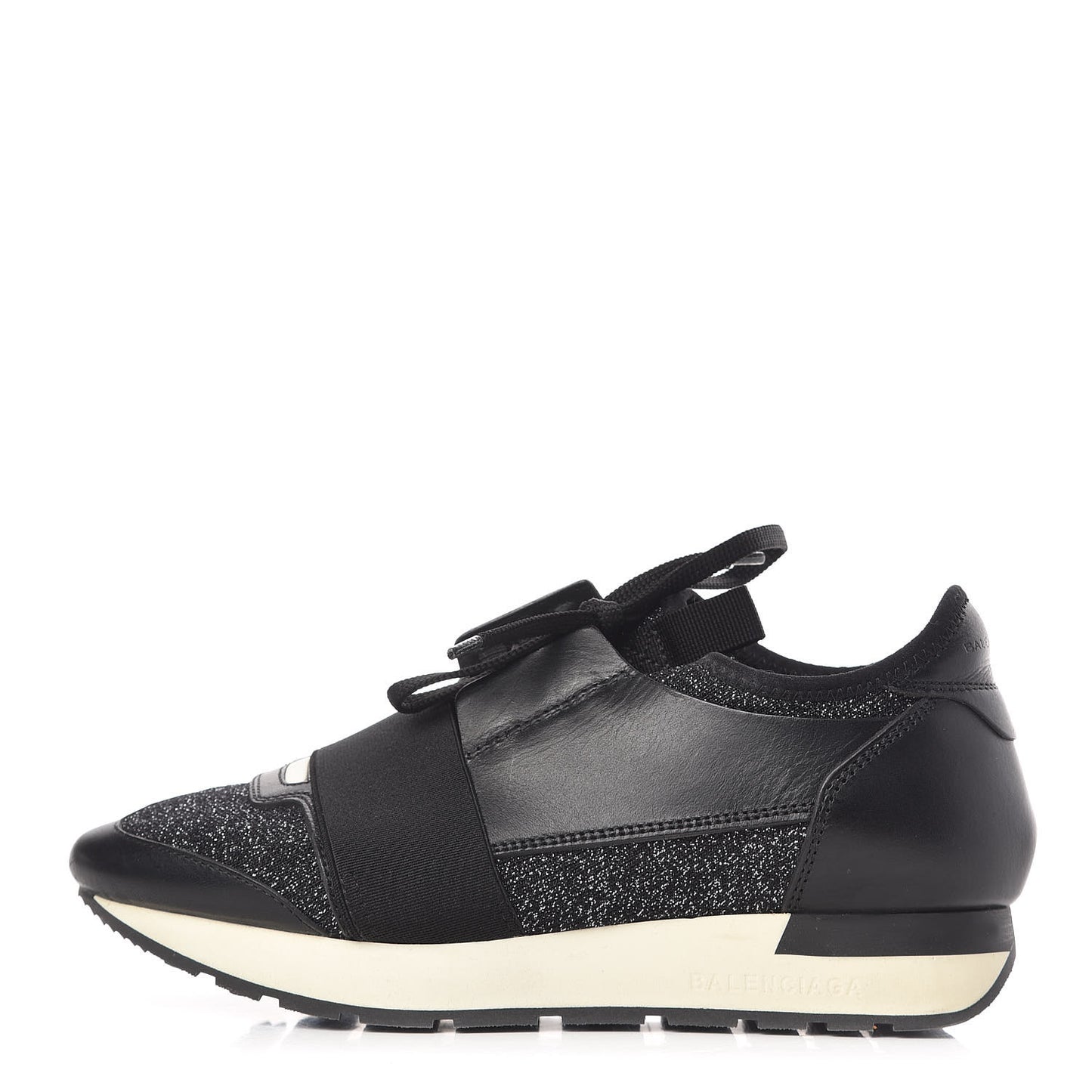Mesh Lurex Calfskin Womens Race Runner Sneakers 36 Black