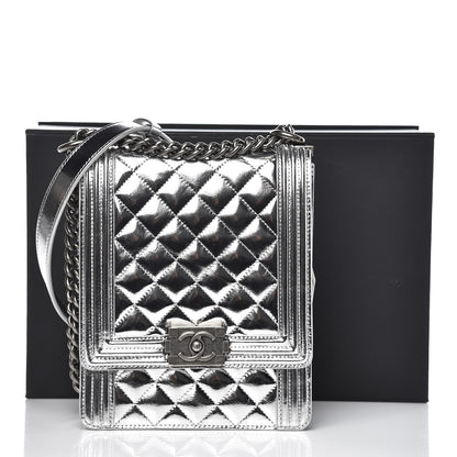 Chanel Metallic Goatskin Quilted North South Boy Flap Silver 8 of 8