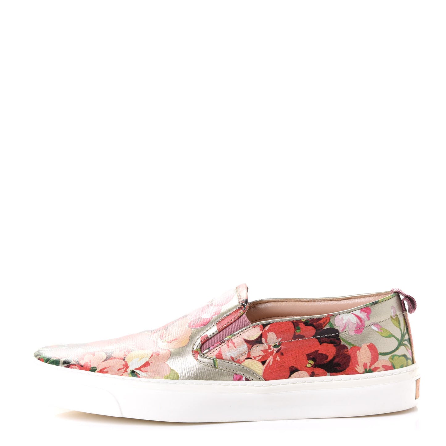 Calfskin Blooms Print Womens Slip On Sneakers 38.5 Gold Multicolor Dry Rose