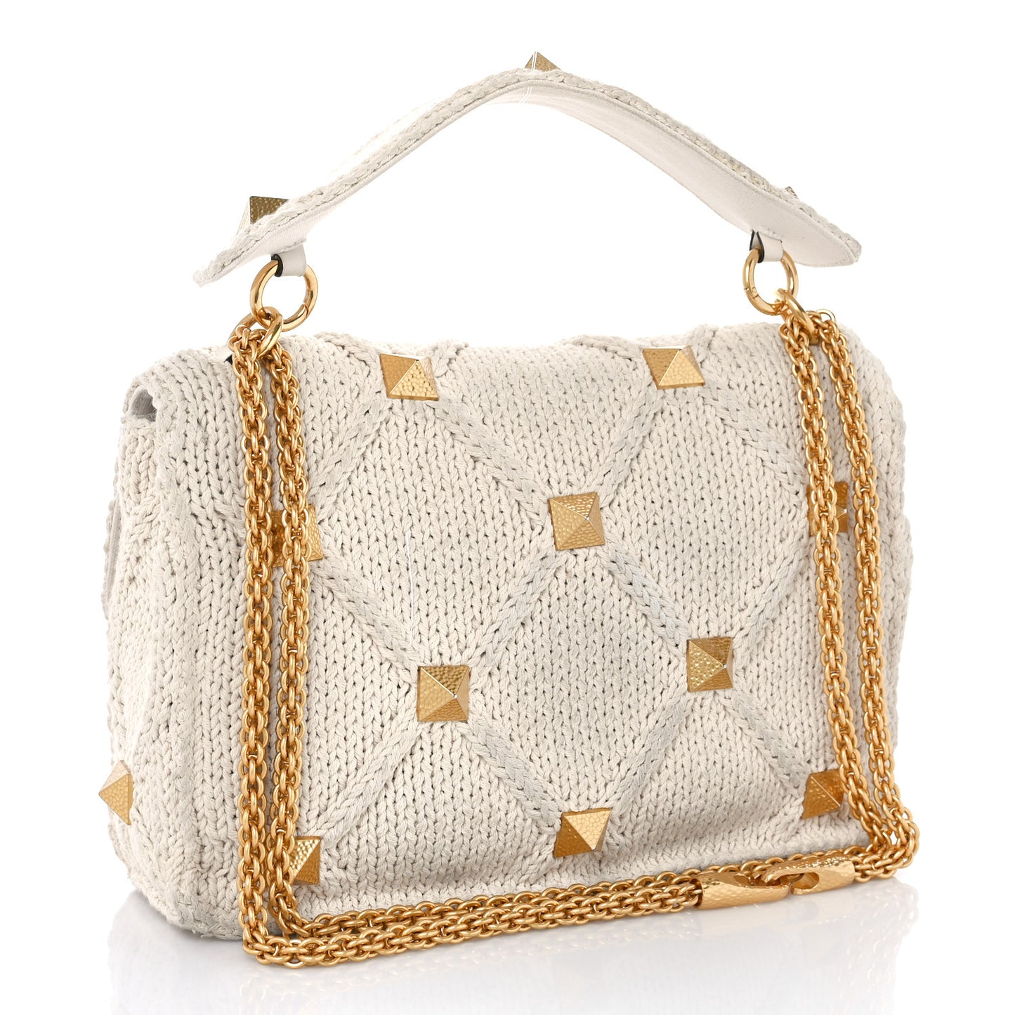Knit Large Roman Stud Shoulder Bag Ecru