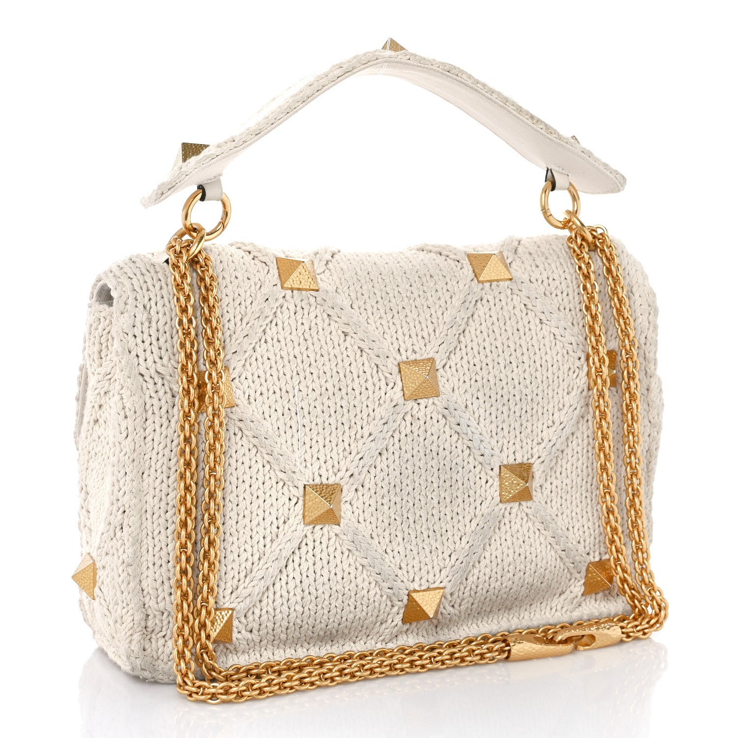 Valentino Garavani Knit Large Roman Stud Shoulder Bag Ecru 3 of 12