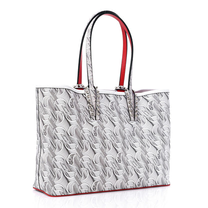 Christian Louboutin Toile Monogram Calfskin Printed Spikes Small East West Cabata Tote White Black 4 of 10