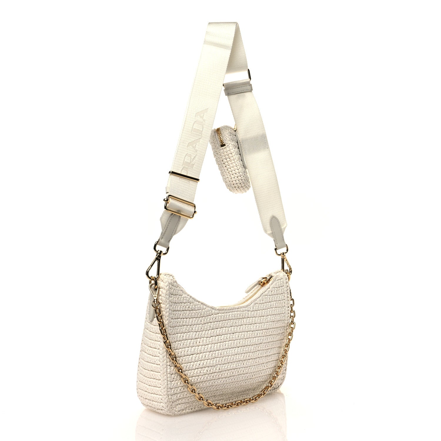 Prada Yarn Raffia Effect Crochet Re-Edition 2005 Shoulder Bag White 2 of 10