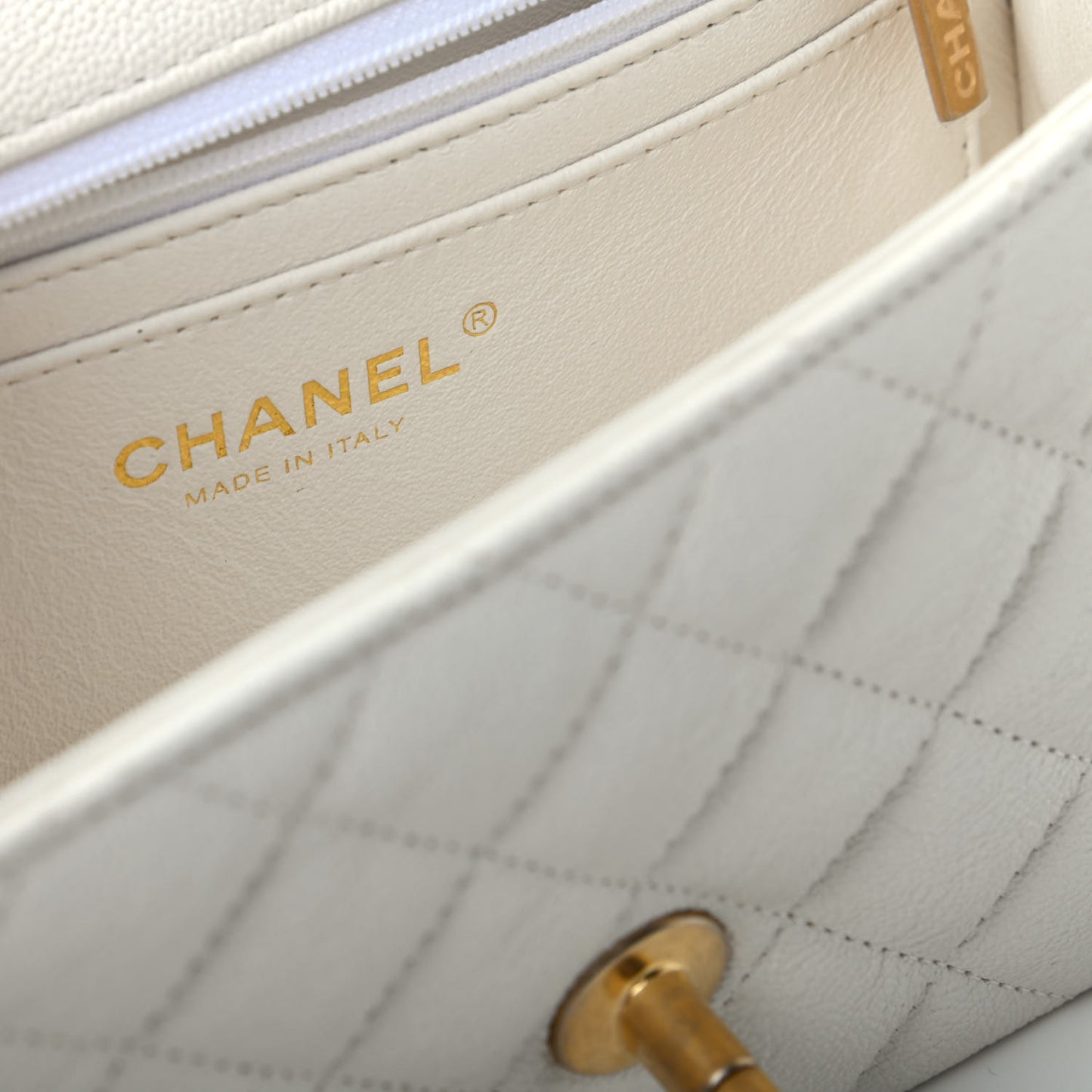 Caviar Quilted Mini Top Handle Rectangular Flap White