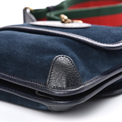 Gucci Suede Web Small Neo Vintage Double Flap Messenger Bag Blue 9 of 13