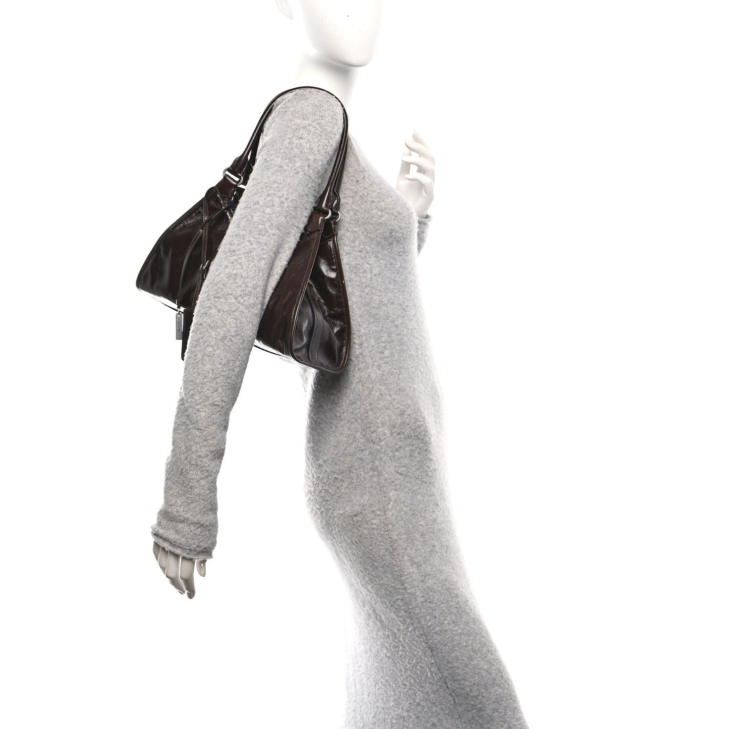 Glossy Calfskin Medium Tote Bag Dark Brown