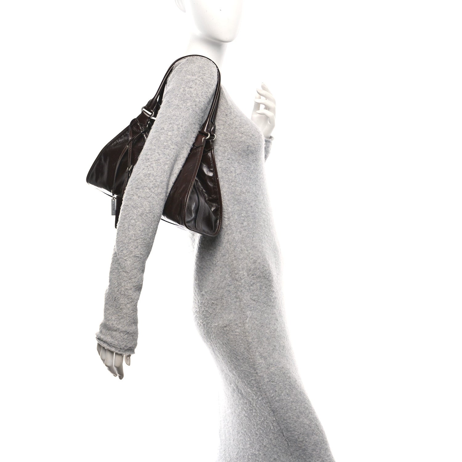 Prada Glossy Calfskin Medium Tote Bag Dark Brown 2 of 10