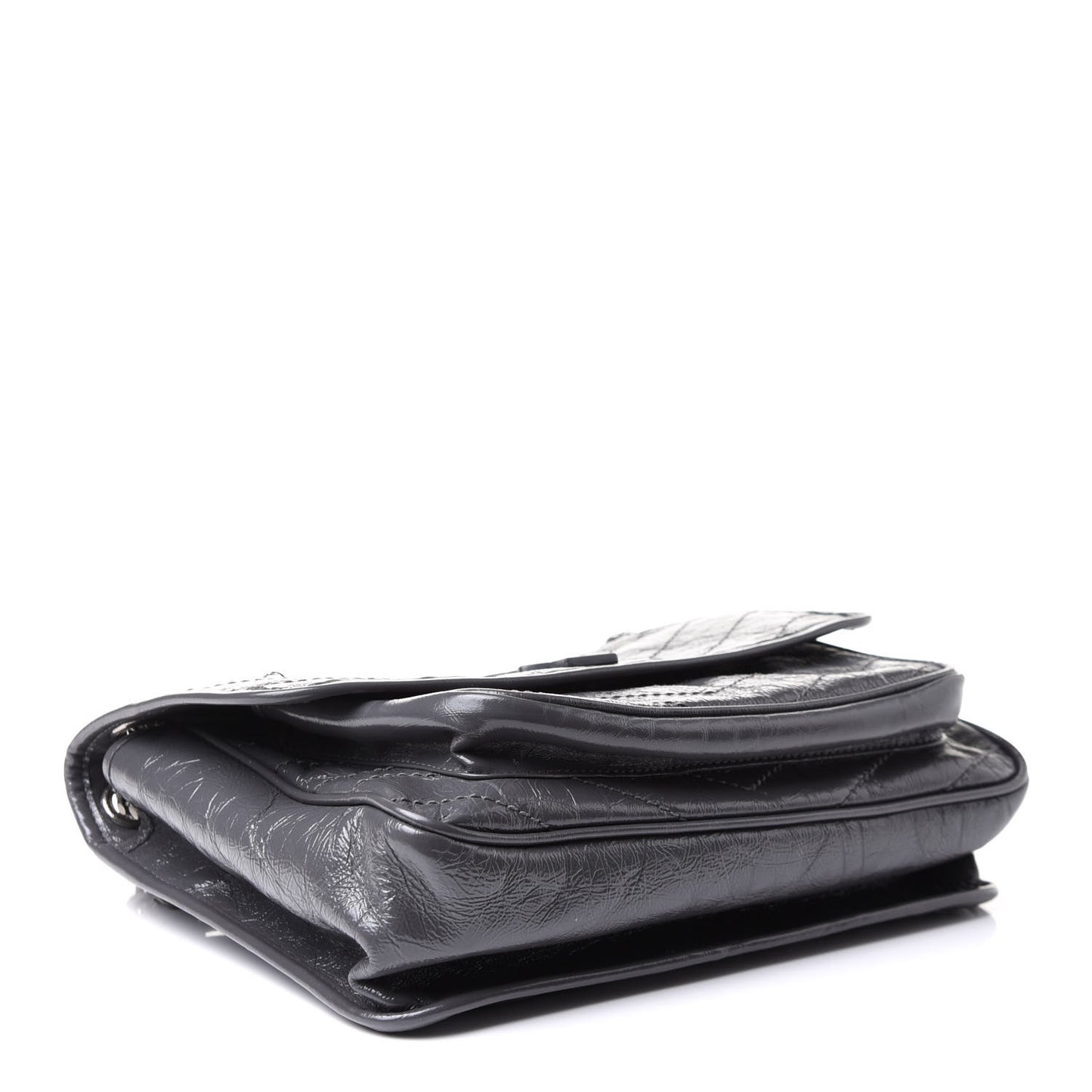 Crinkled Calfskin Matelasse Monogram Medium Niki Chain Satchel Asphalt