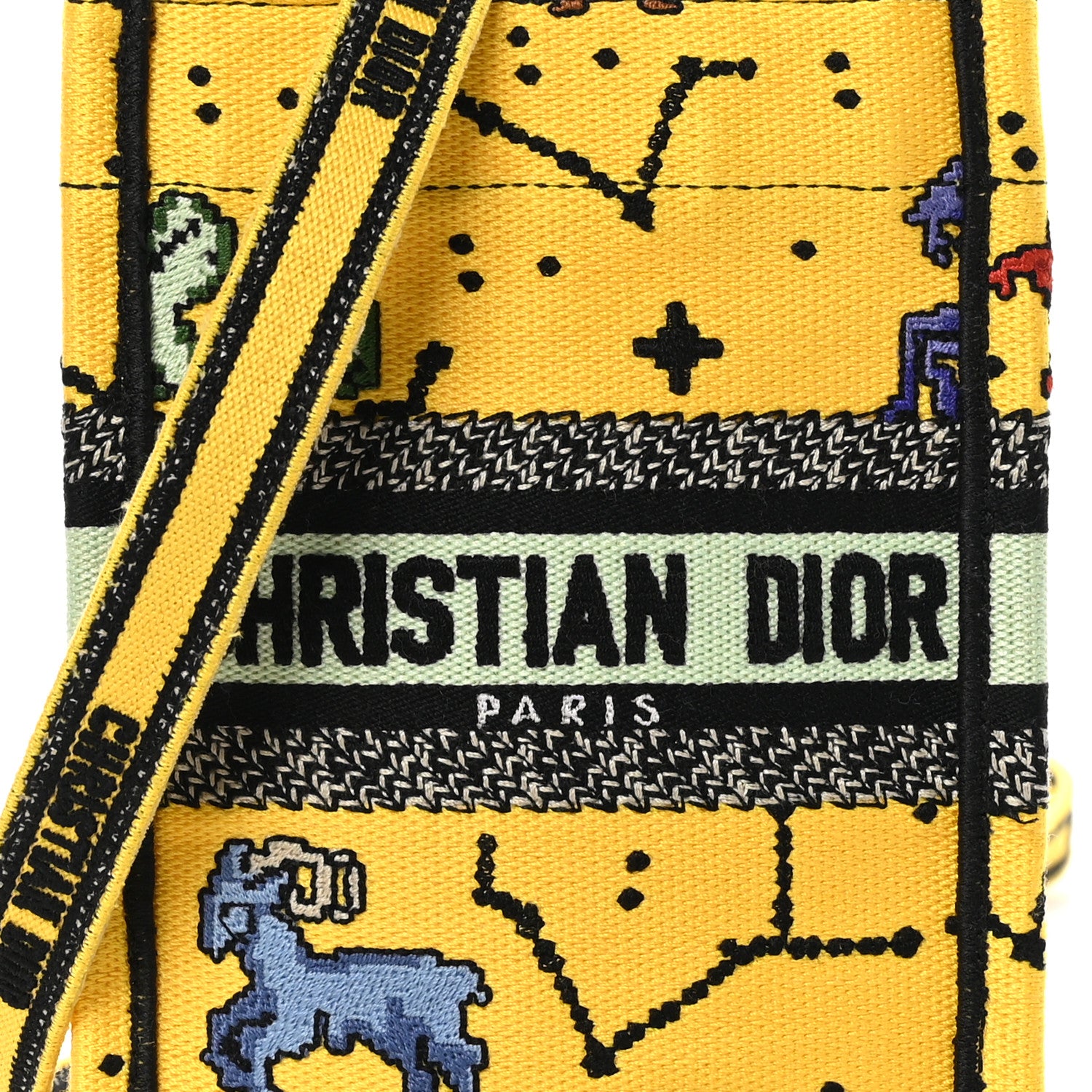 Christian Dior Canvas Embroidered Pixel Zodiac Mini Book Tote Phone Bag Jaune Multicolor 8 of 10
