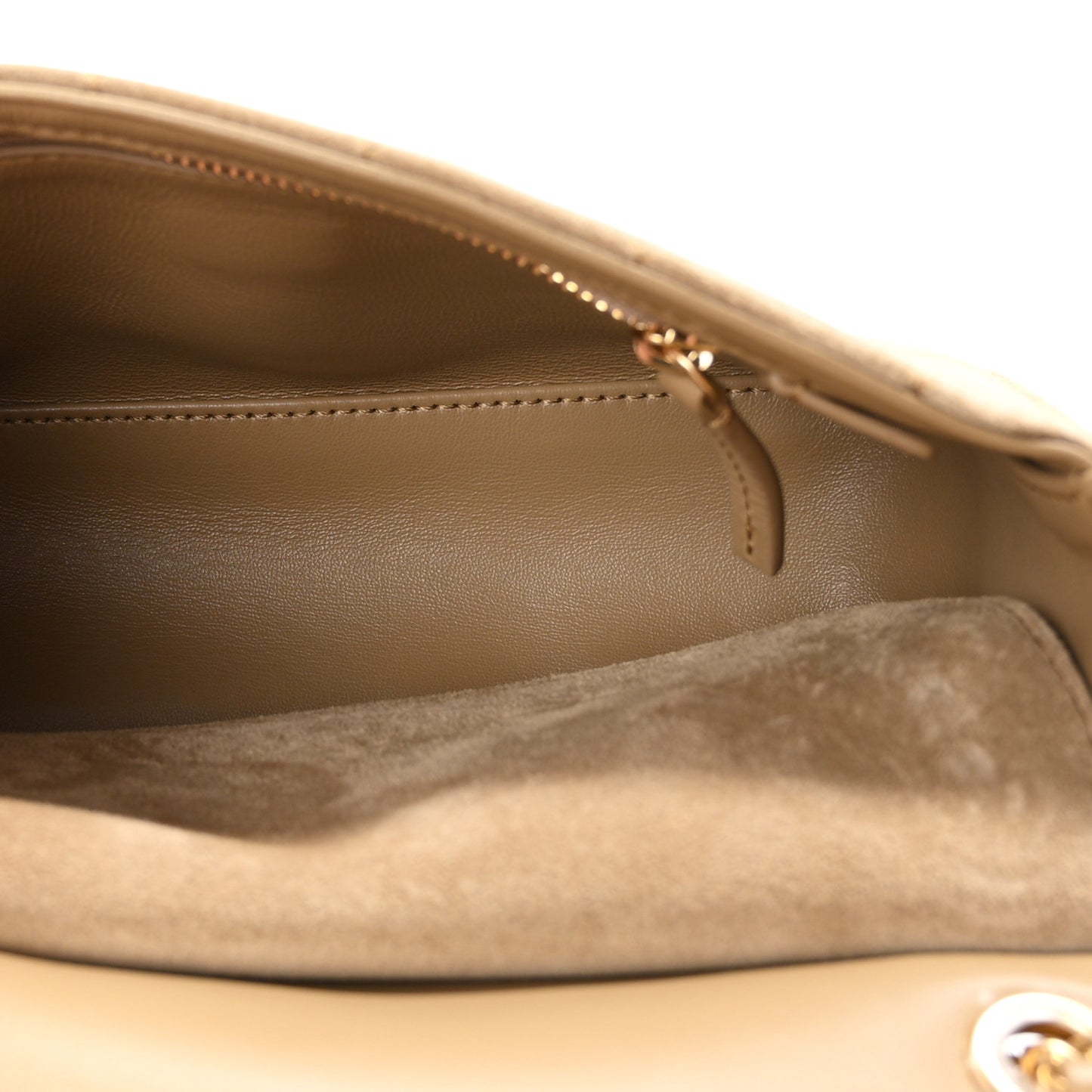 Suede Calfskin Mini Quilted Souplissimo Flap Dark Beige