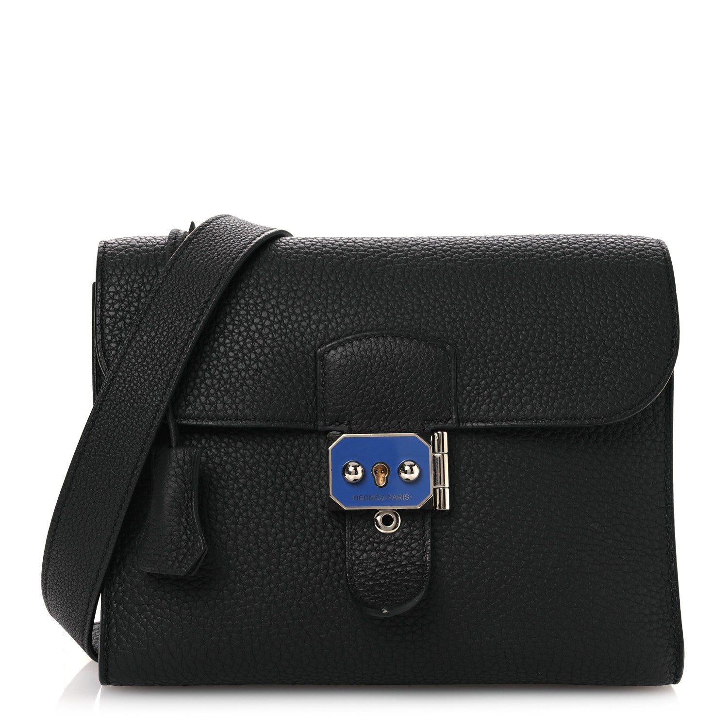 Hermes Togo Laque Sac A Depeches 21 Messenger Bag Black Bleu France 1 of 13