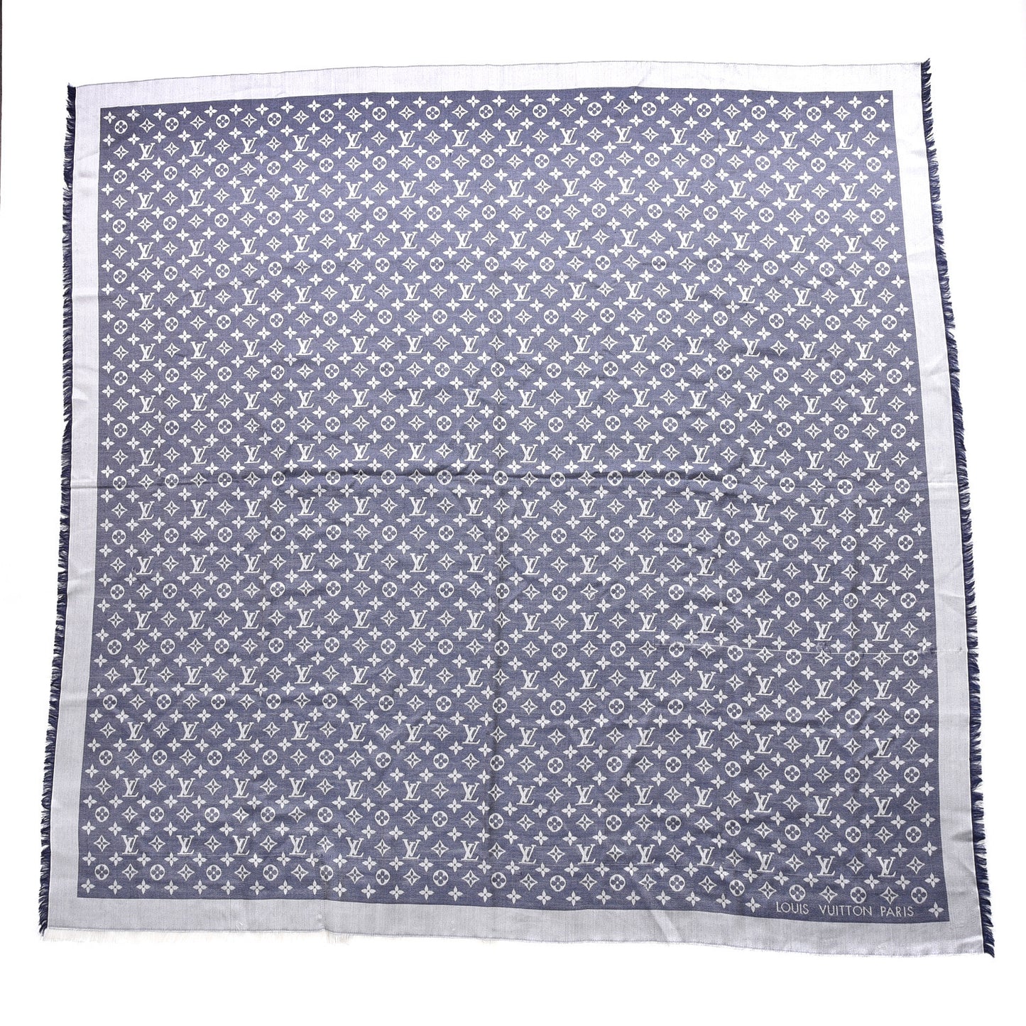 Silk Wool Monogram Denim Shawl Blue Clair