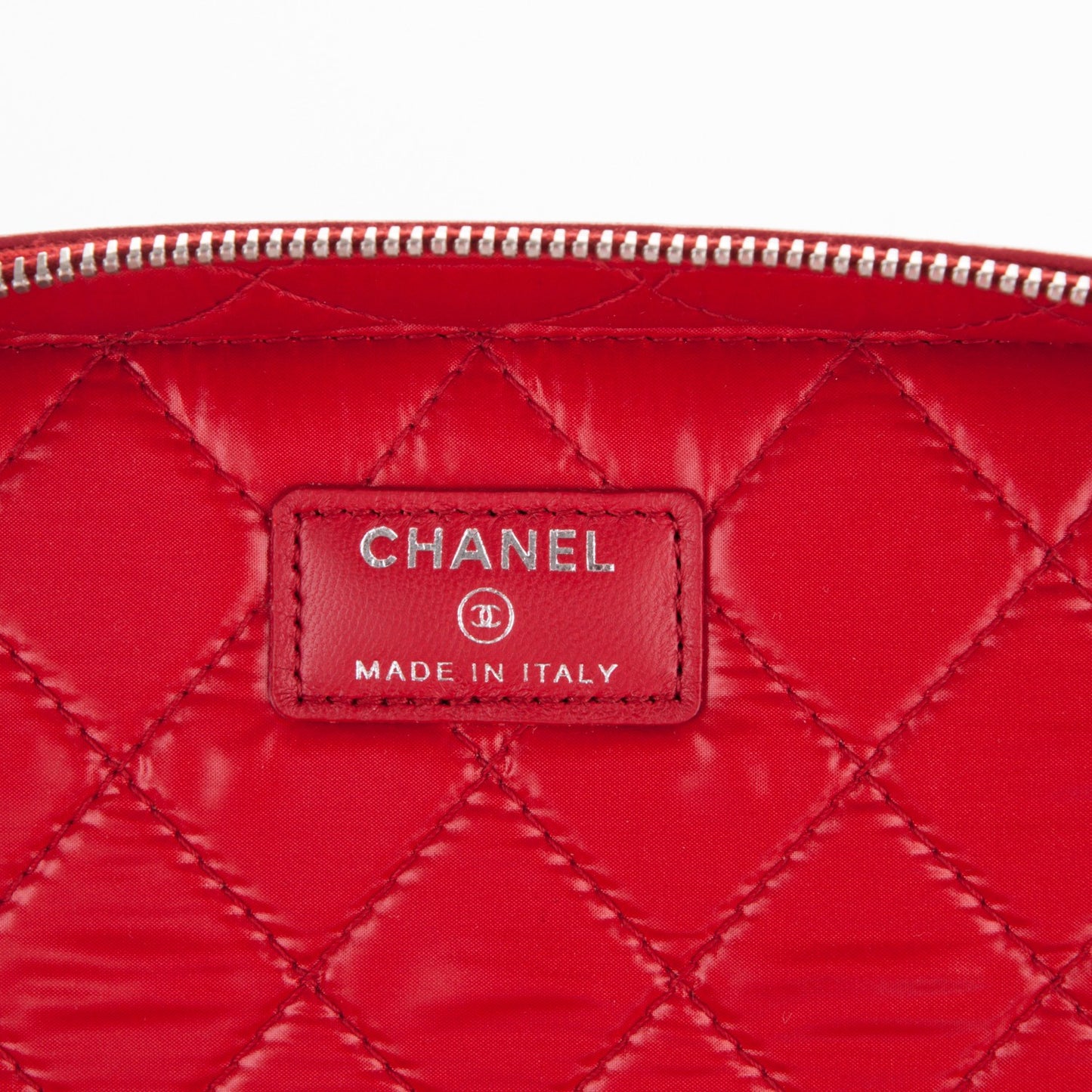 Lambskin Quilted Large Vanity Pouch Dark Red