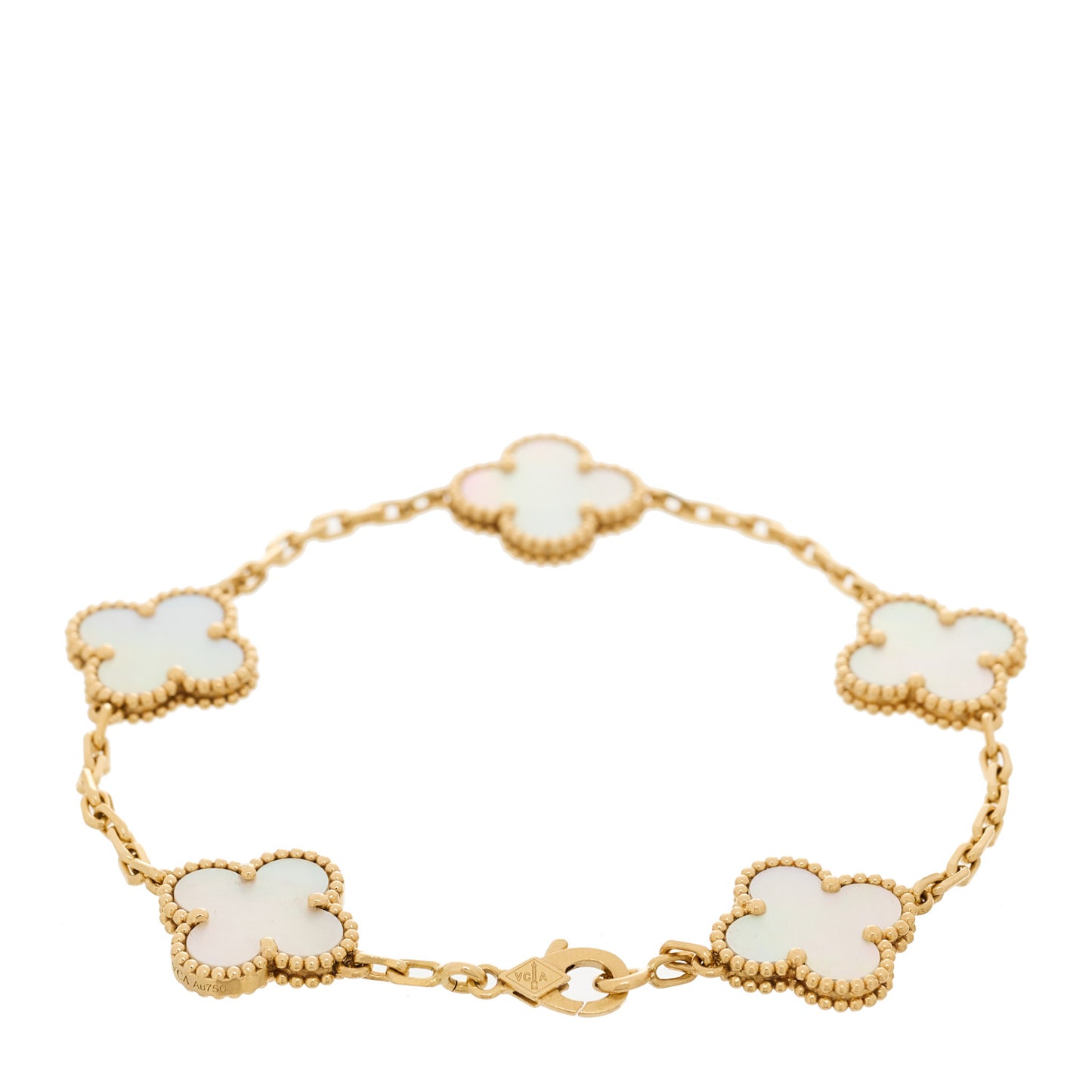 18K Yellow Gold Mother of Pearl 5 Motifs Vintage Alhambra Bracelet