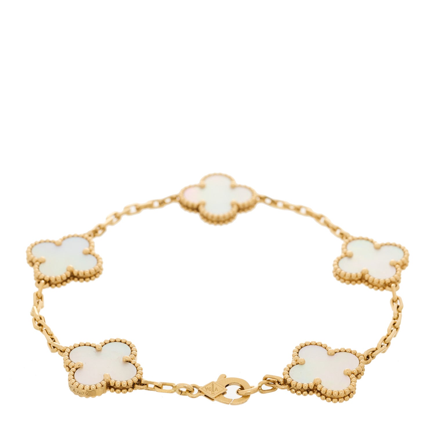 Van Cleef & Arpels 18K Yellow Gold Mother of Pearl 5 Motifs Vintage Alhambra Bracelet 2 of 5