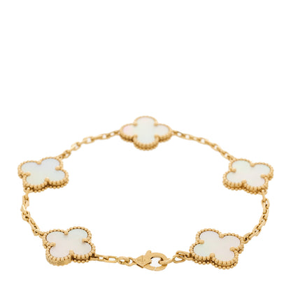 Van Cleef & Arpels 18K Yellow Gold Mother of Pearl 5 Motifs Vintage Alhambra Bracelet 2 of 5