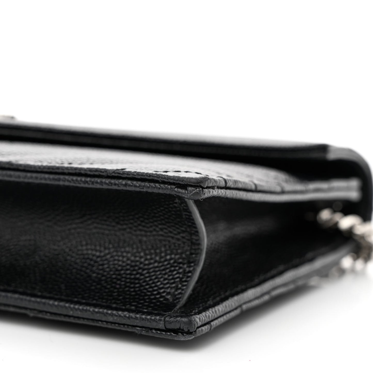 Grain De Poudre Matelasse Chevron Monogram Envelope Chain Wallet Black