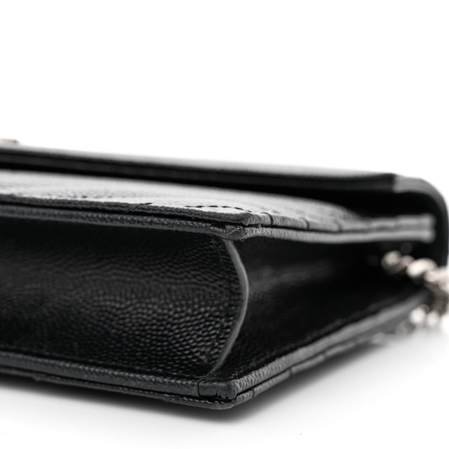 Saint Laurent Grain De Poudre Matelasse Chevron Monogram Envelope Chain Wallet Black 10 of 13