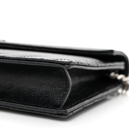 Saint Laurent Grain De Poudre Matelasse Chevron Monogram Envelope Chain Wallet Black 10 of 13