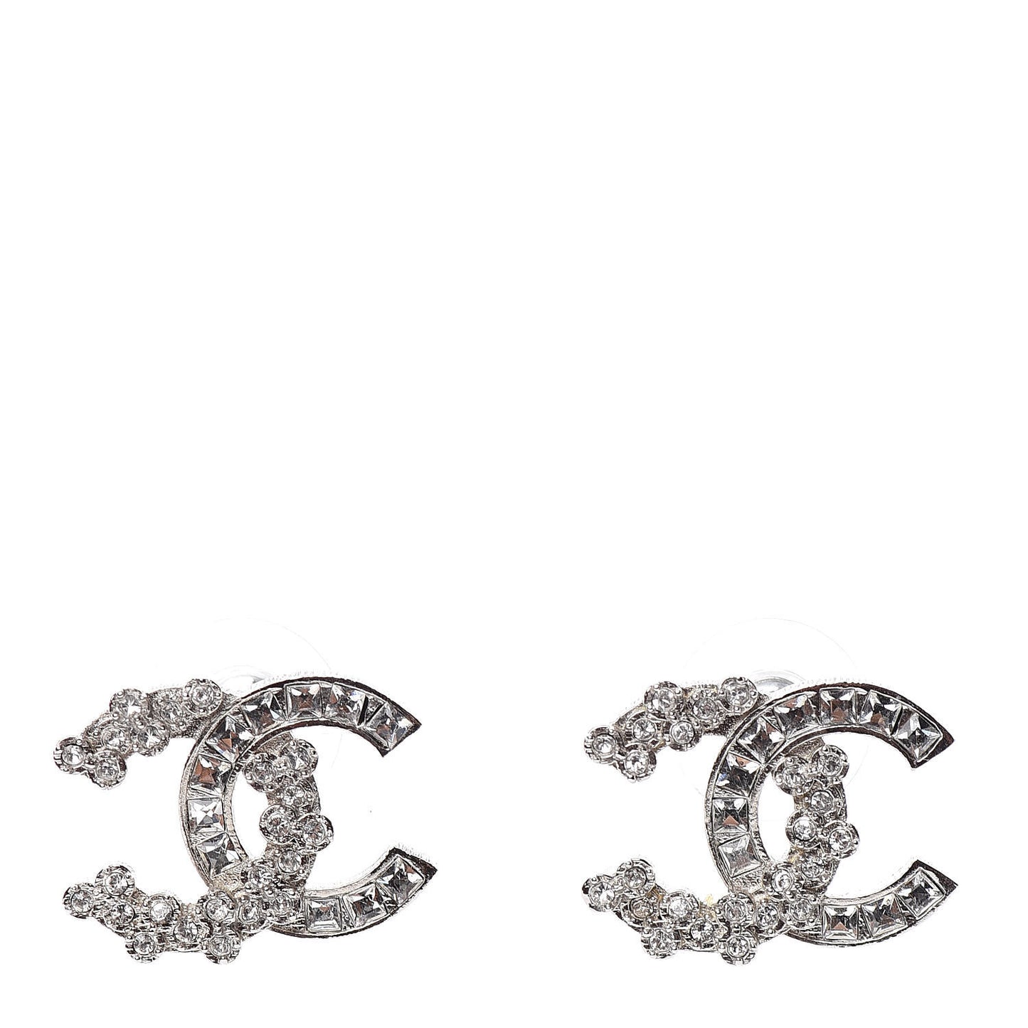 Baguette Crystal CC Earrings Silver