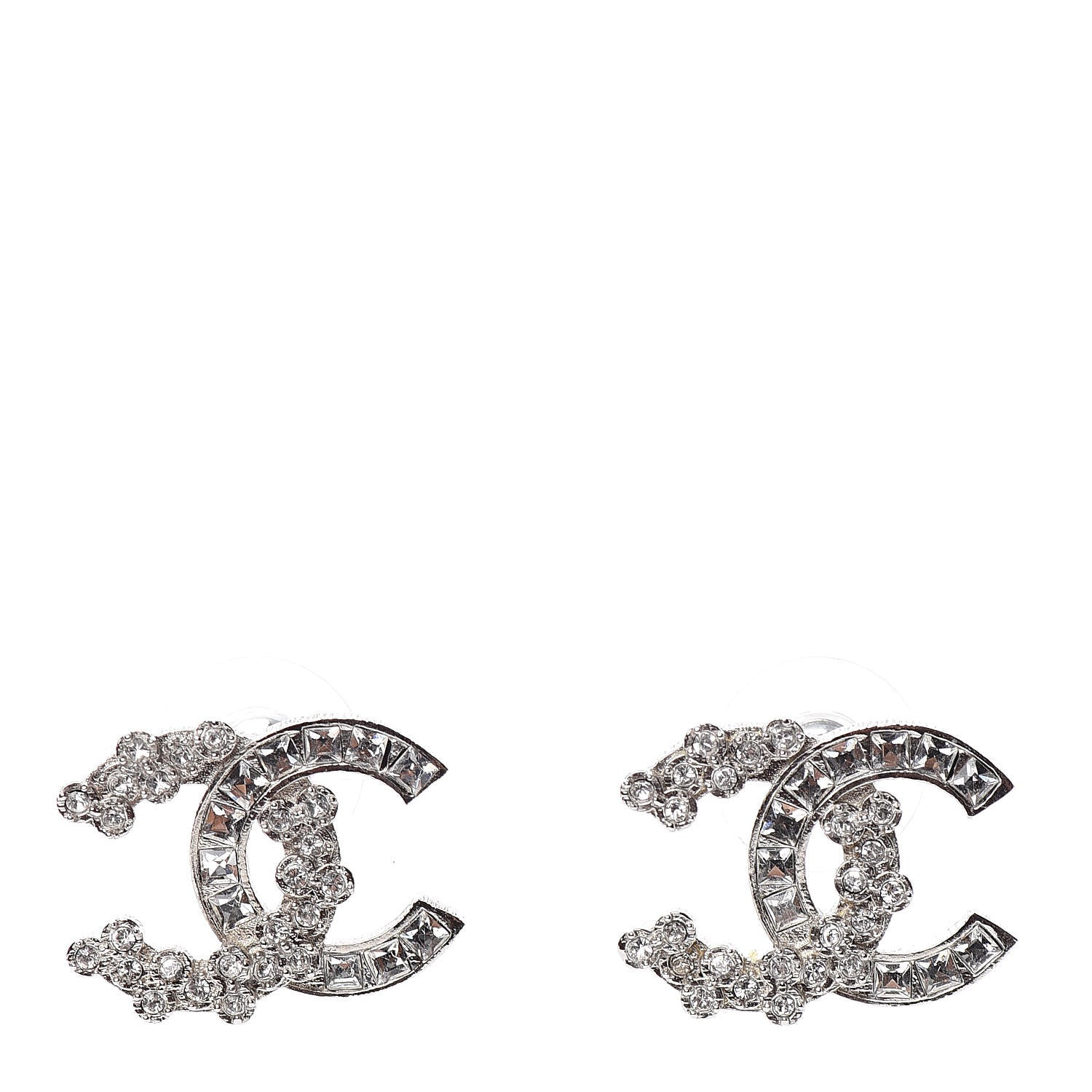 Chanel Baguette Crystal CC Earrings Silver 1 of 5