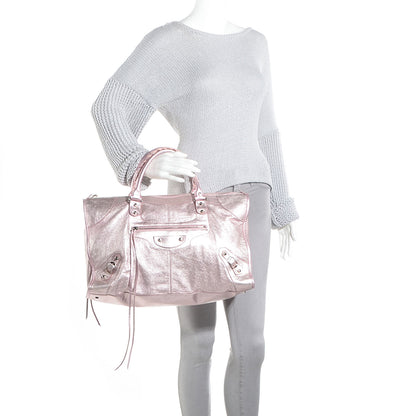 Balenciaga Metallic Agneau Classic Silver Hardware Work Sparkle Pale Rose 2 of 11