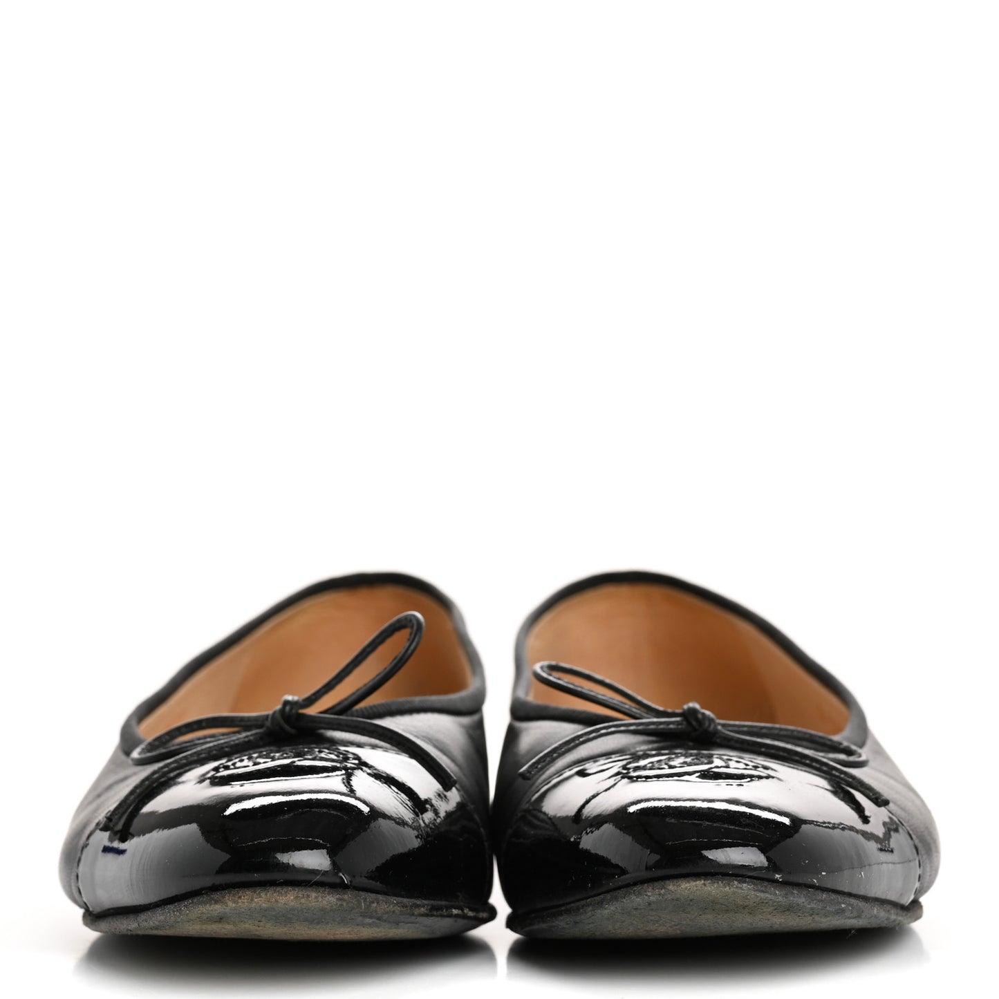 Lambskin Patent Cap Toe Ballerina Flats 39 Black