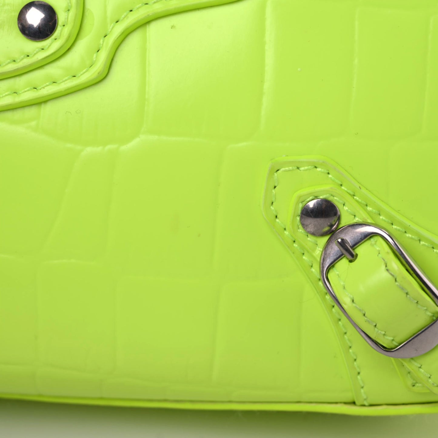 Semi Shiny Calfskin Crocodile Embossed Neo Classic Silver Hardware Mini City Fluo Yellow