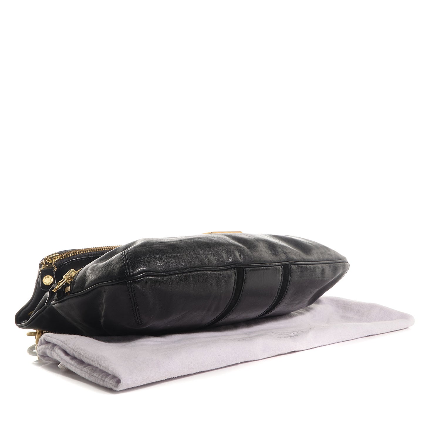 Calfskin Suede Marin Foldover Clutch Black