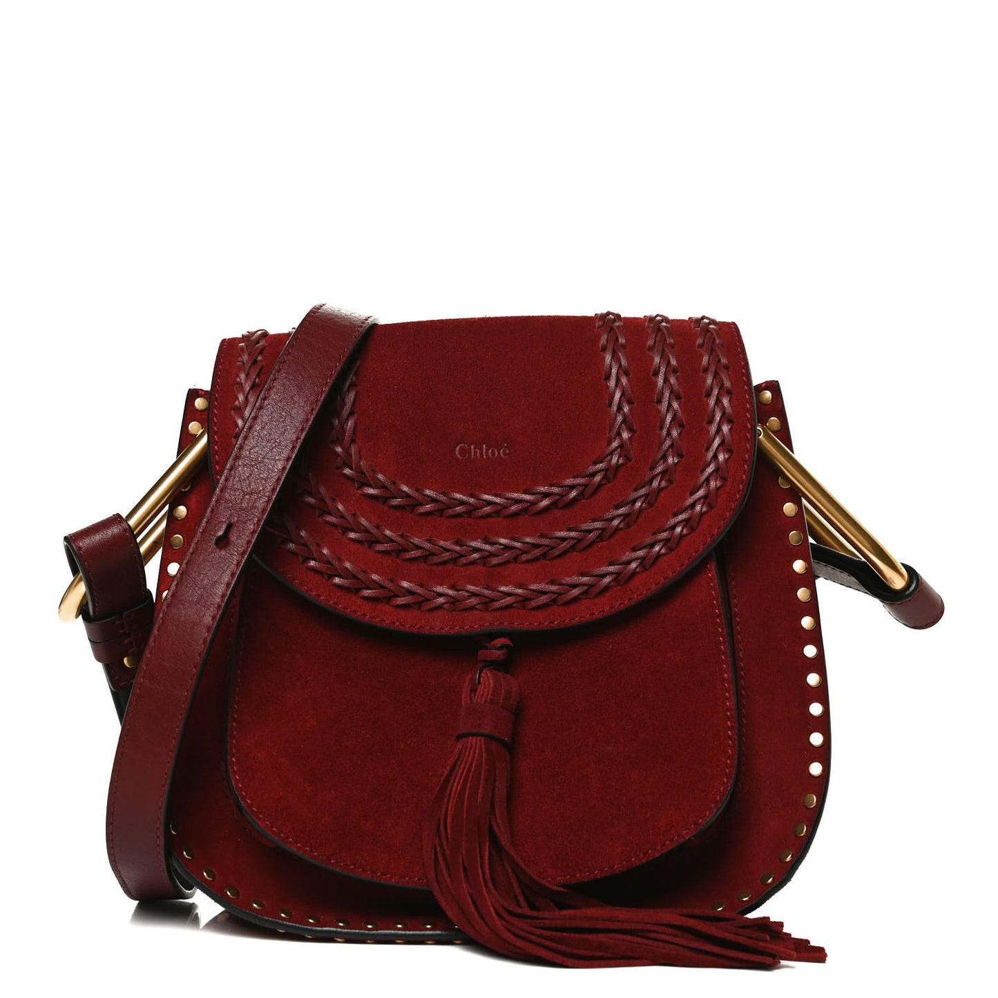 Suede Calfskin Braided Mini Hudson Shoulder Bag Sienna Red