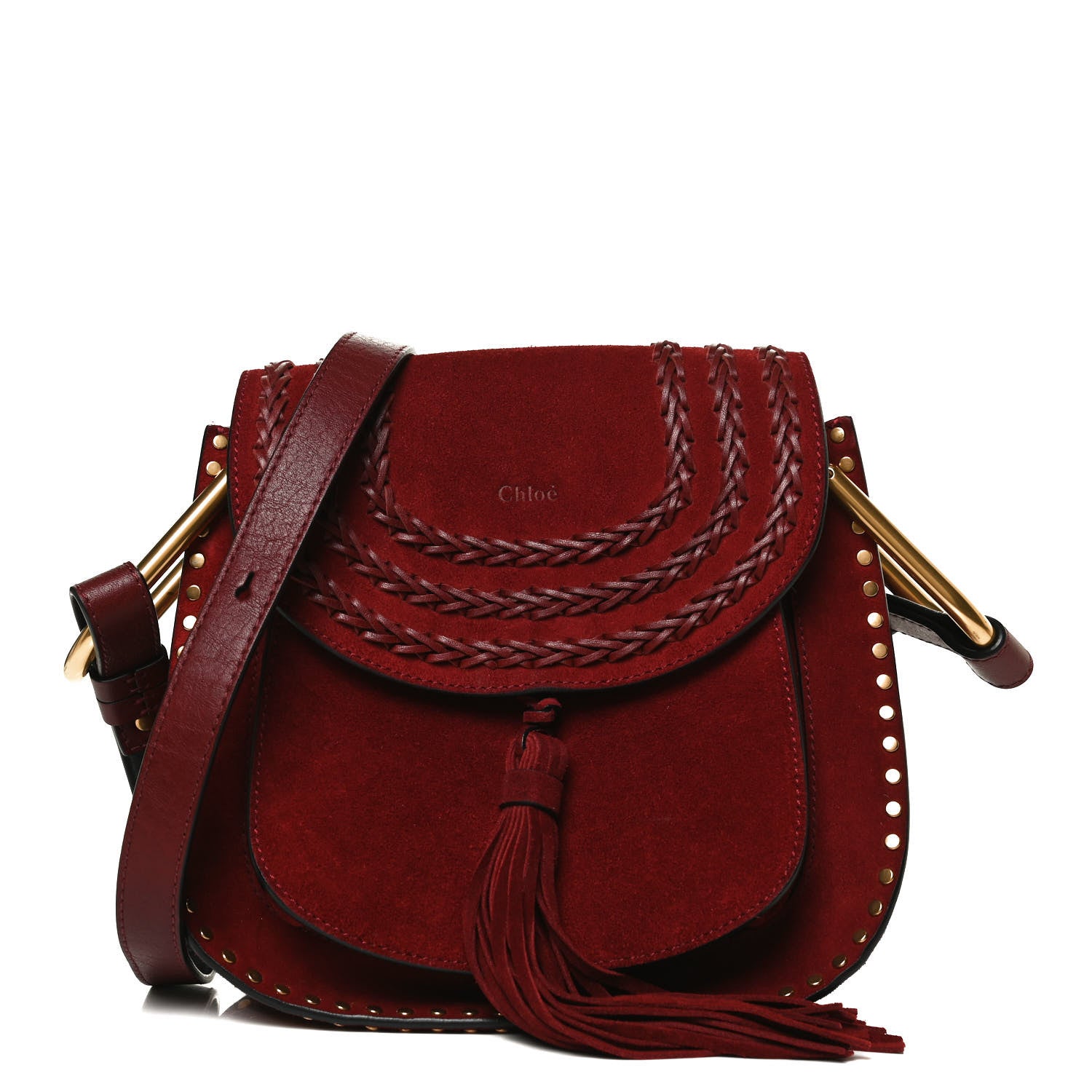 Chloe Suede Calfskin Braided Mini Hudson Shoulder Bag Sienna Red 1 of 11