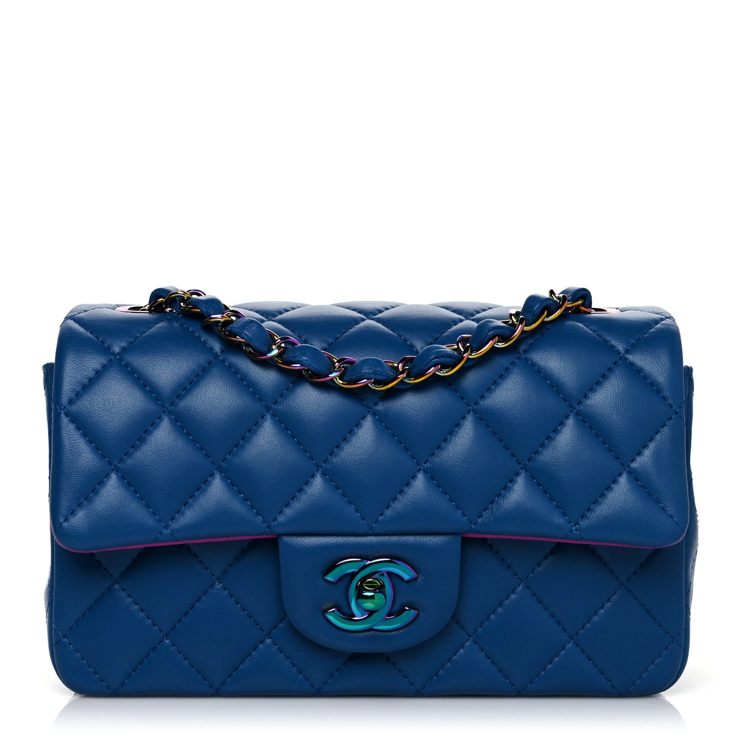 Lambskin Quilted Mini Rectangular Flap Blue Purple