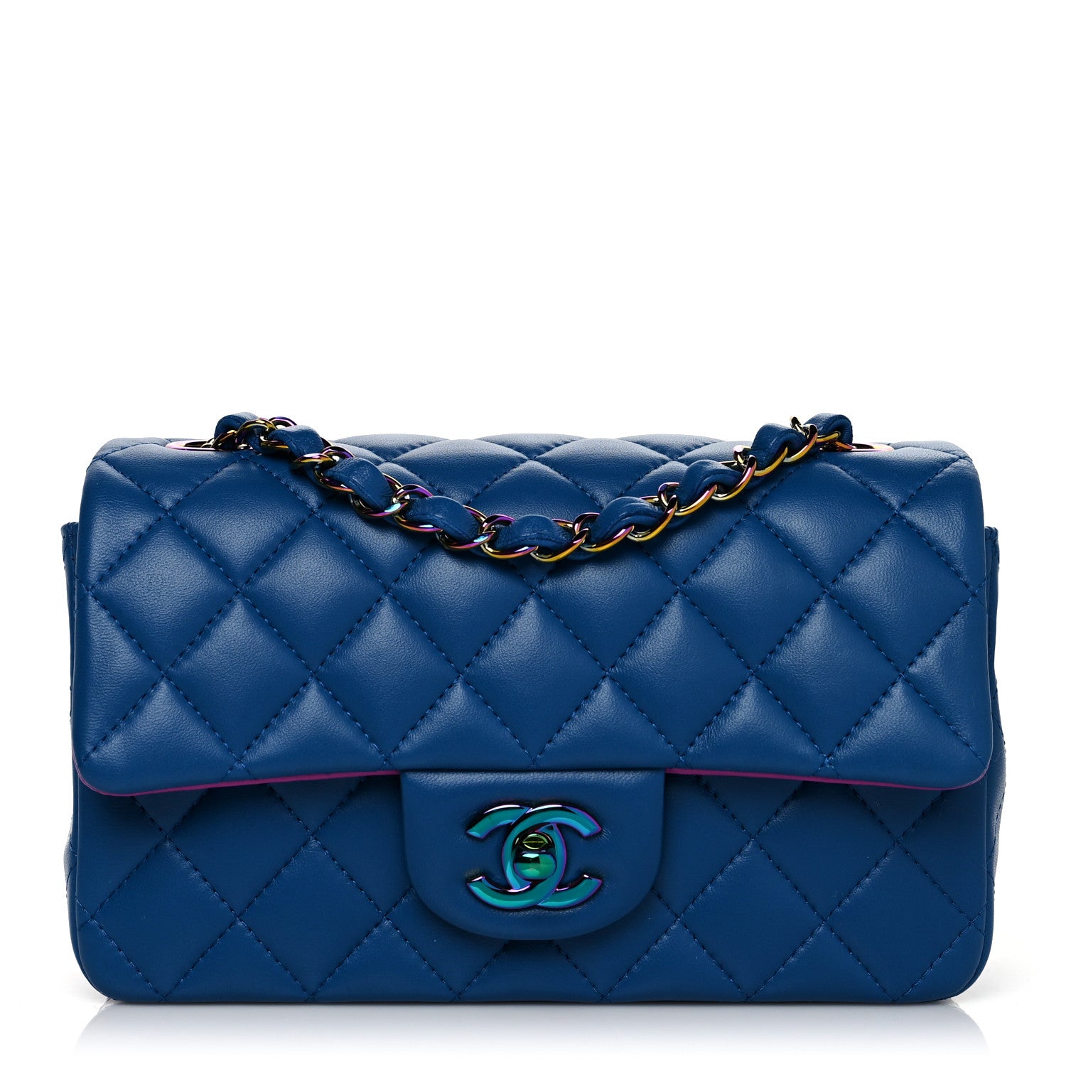 Chanel Lambskin Quilted Mini Rectangular Flap Blue Purple 1 of 10
