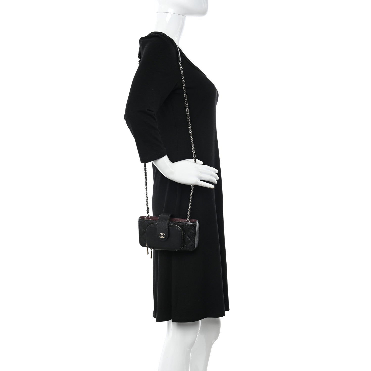 Chanel Caviar Quilted Phone Holder With Chain Black 2 of 10