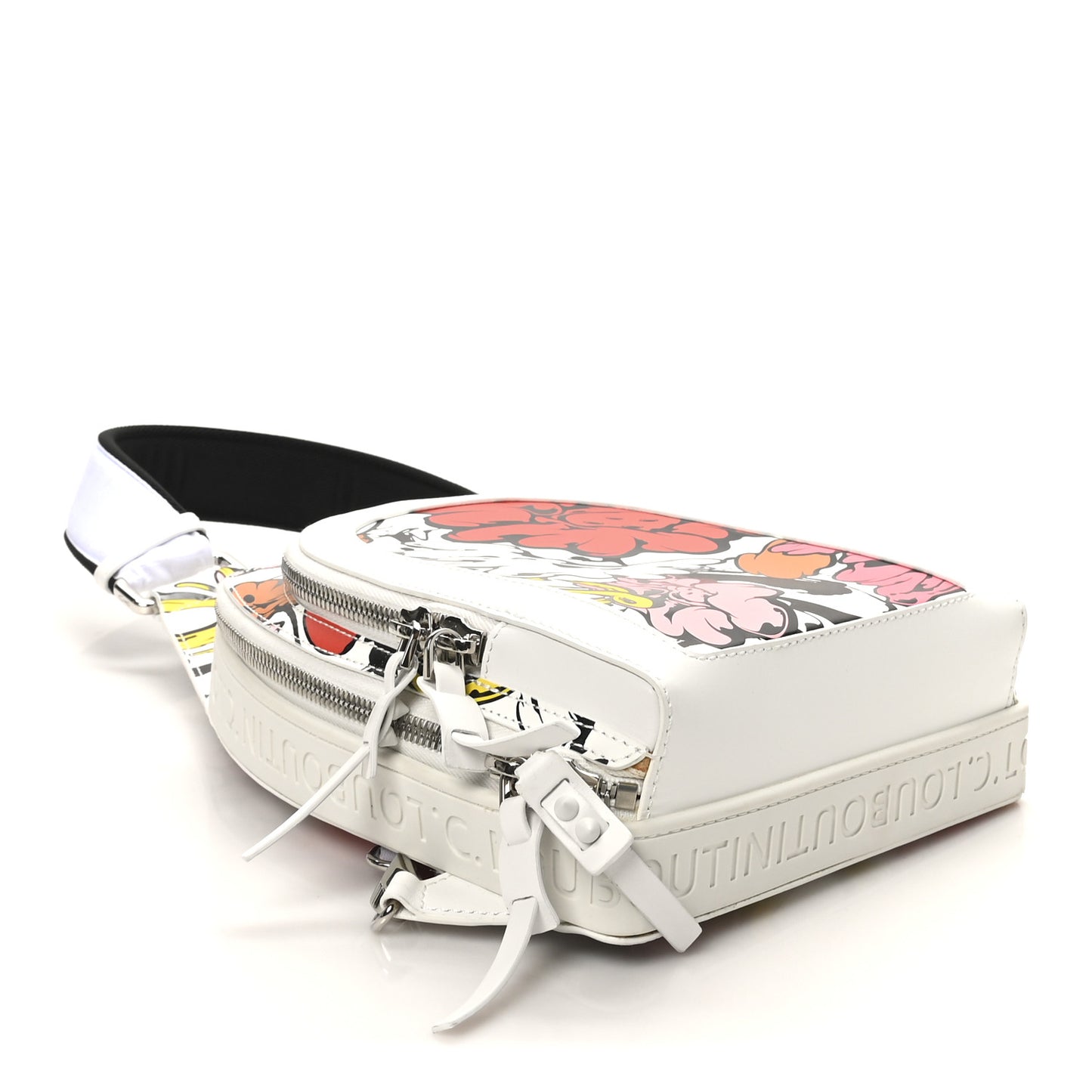 X SHUN SUDO Calfskin Button Flower Loubifunk Sling Bag White Multicolor